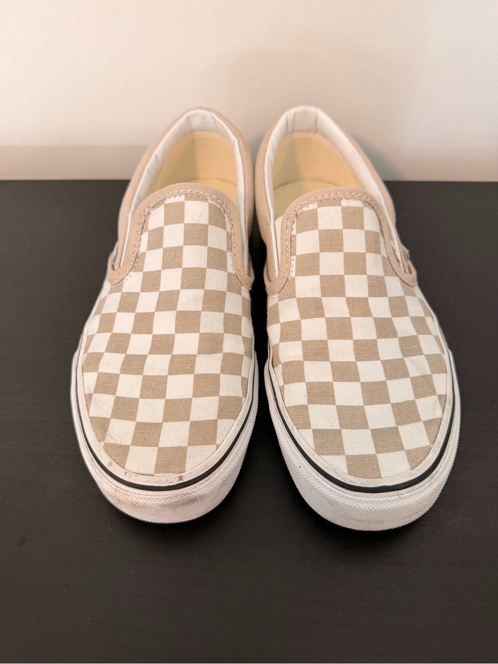 Vans Checkerboard Slip-On Canvas Shoes - Beige/White
